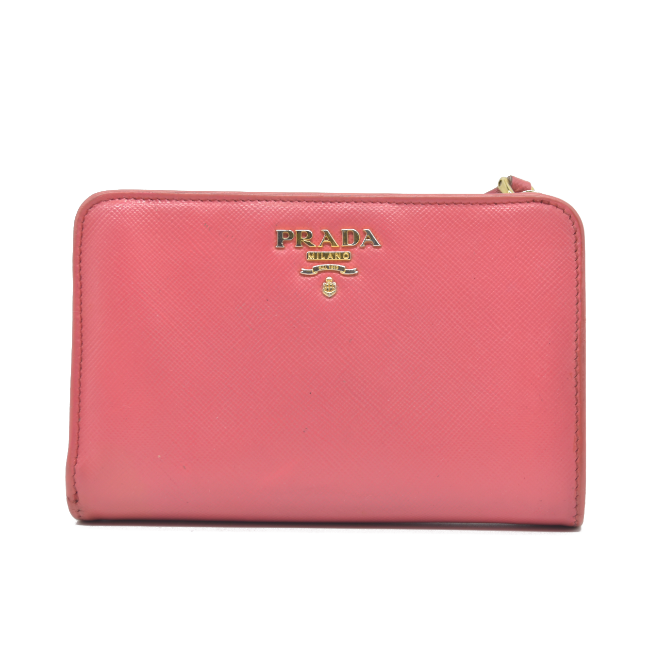 $560 Prada Saffiano Metal Compact Wallet Geranio