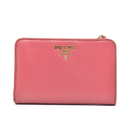$560 Prada Saffiano Metal Compact Wallet Geranio