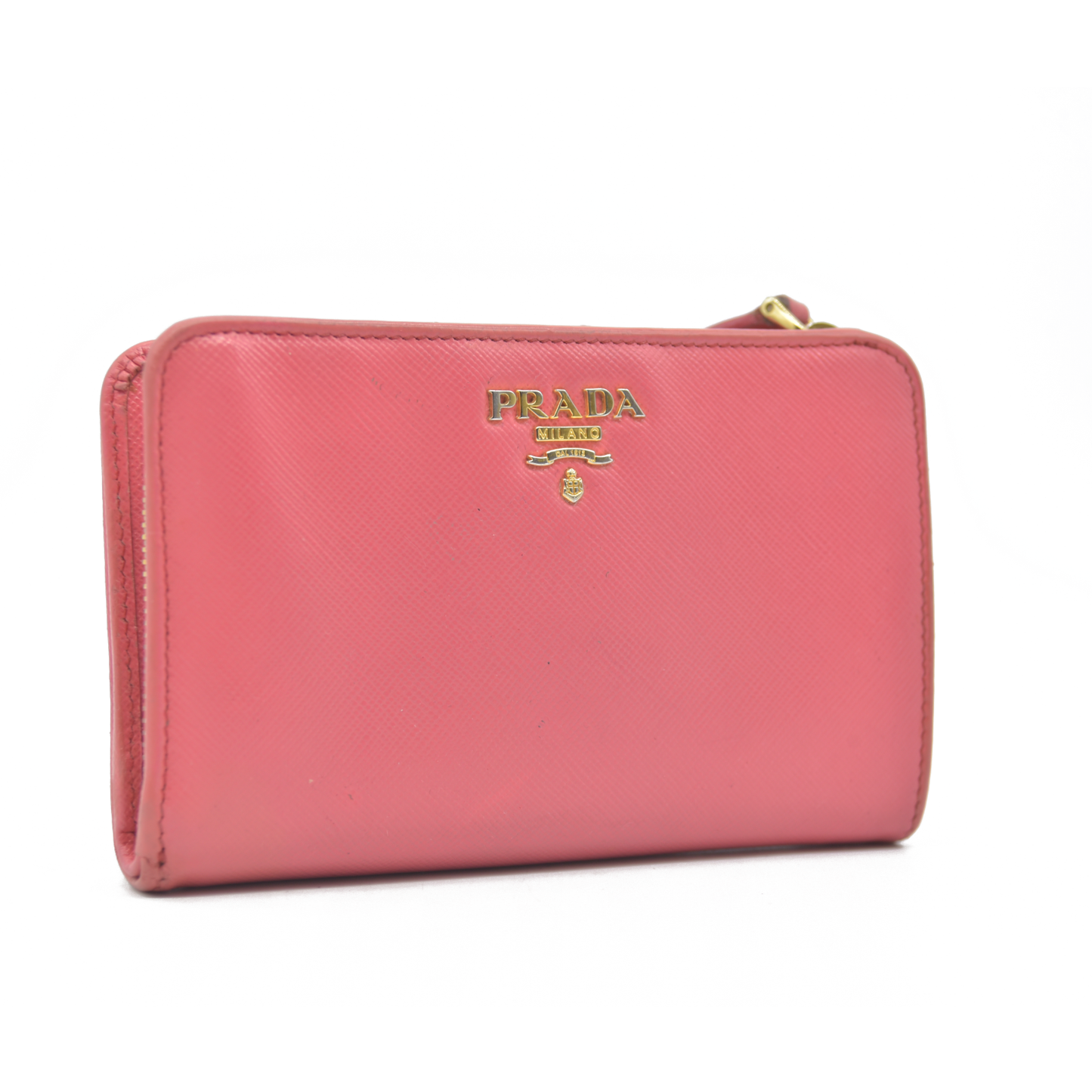 $560 Prada Saffiano Metal Compact Wallet Geranio