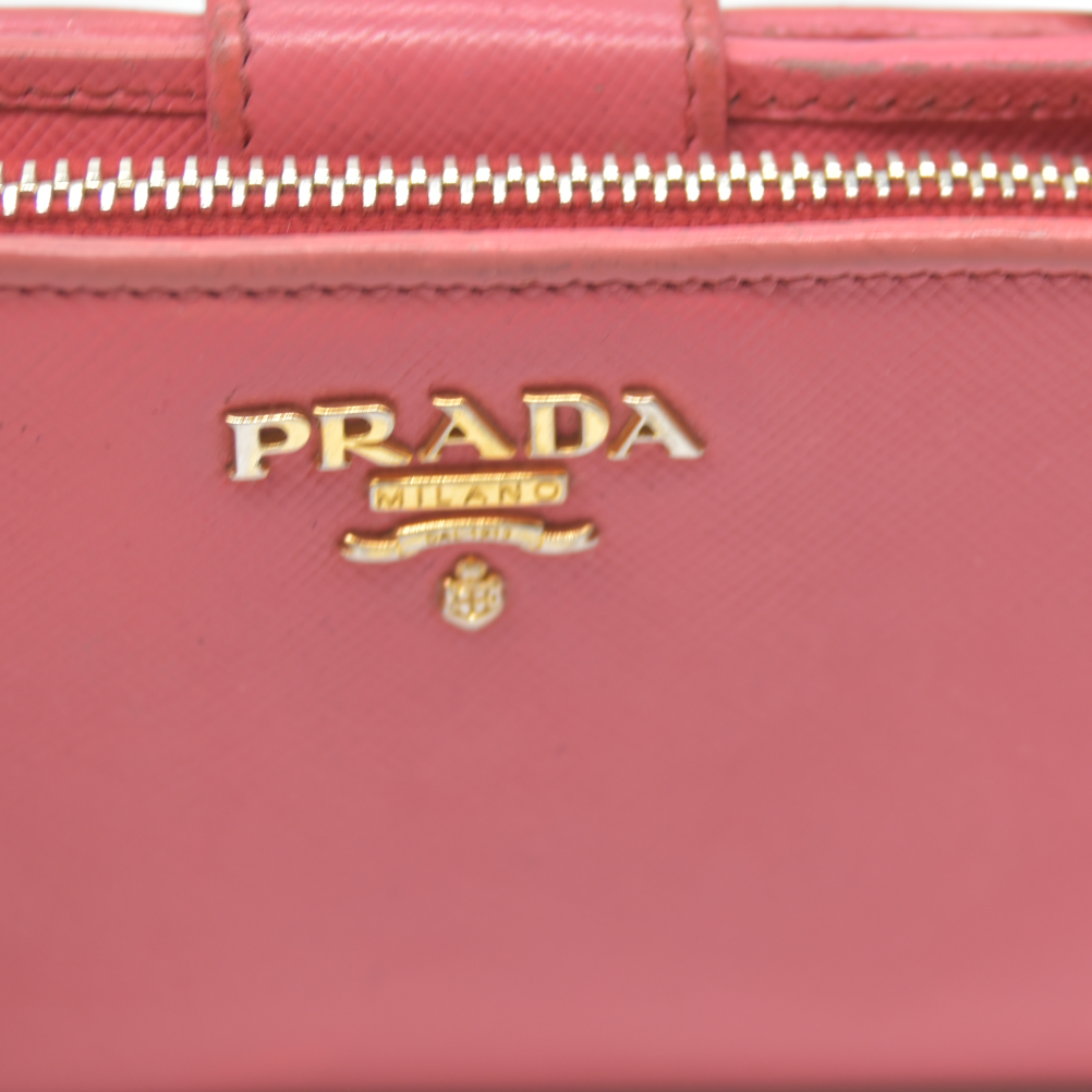 $560 Prada Saffiano Metal Compact Wallet Geranio