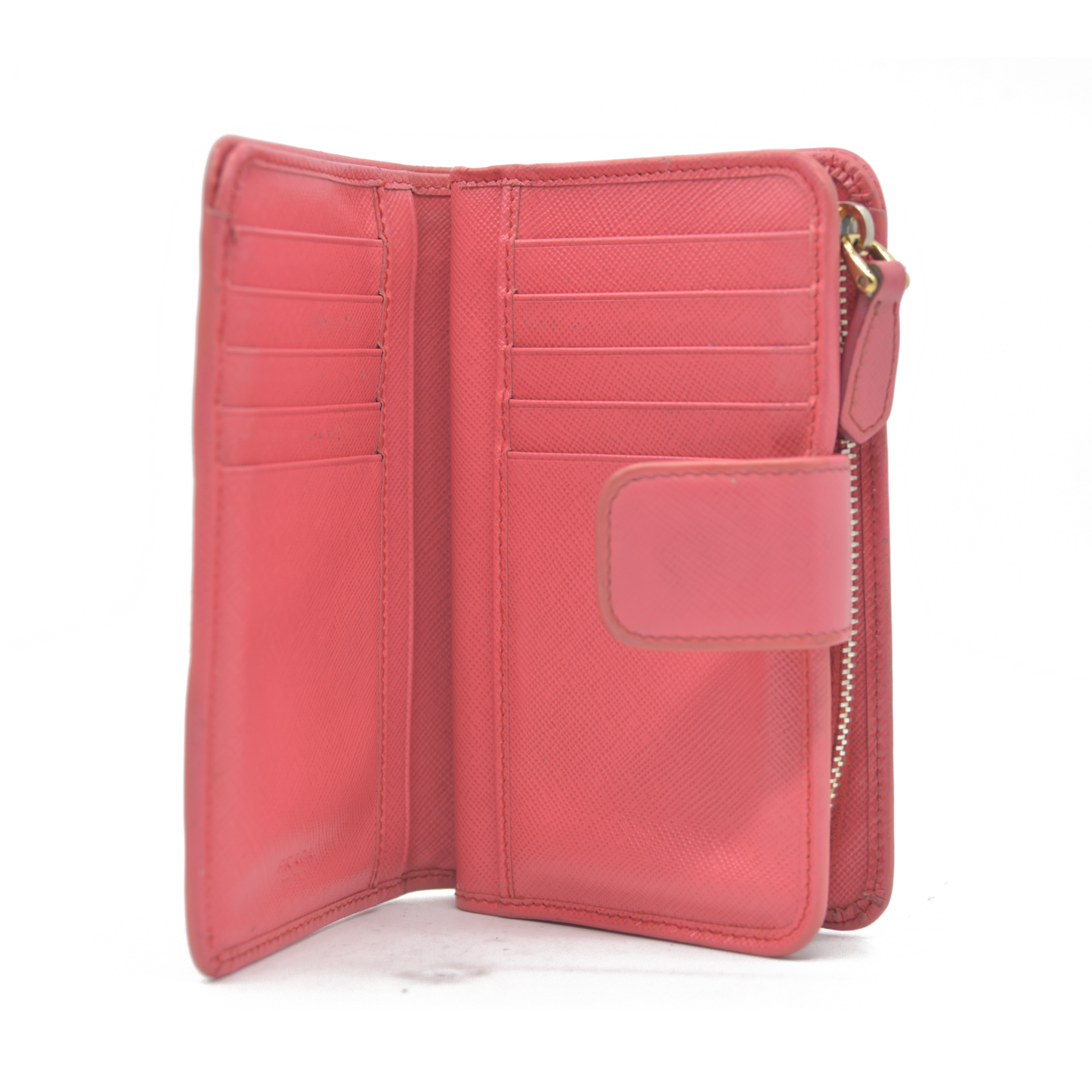 $560 Prada Saffiano Metal Compact Wallet Geranio