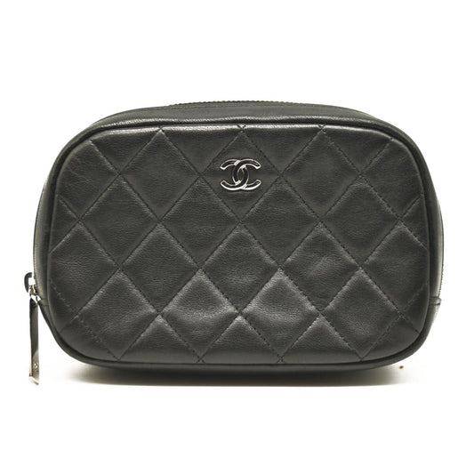 CHANEL Quilted Small Curvy Pouch Cosmetic Case Black