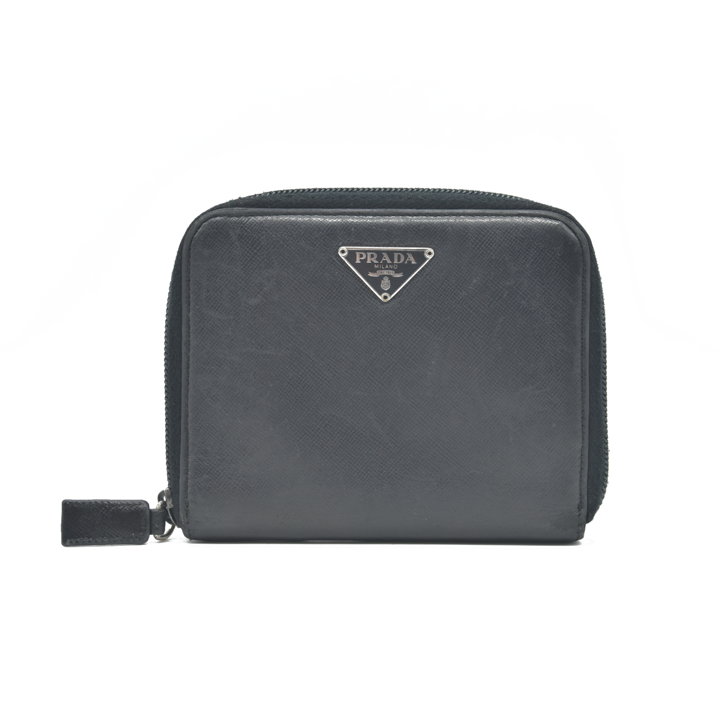 $725 Prada Logo Plaque Saffiano Wallet Black
