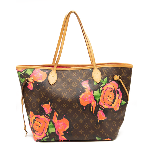 VI0079 Louis Vuitton Monogram Roses Neverfull MM Tote