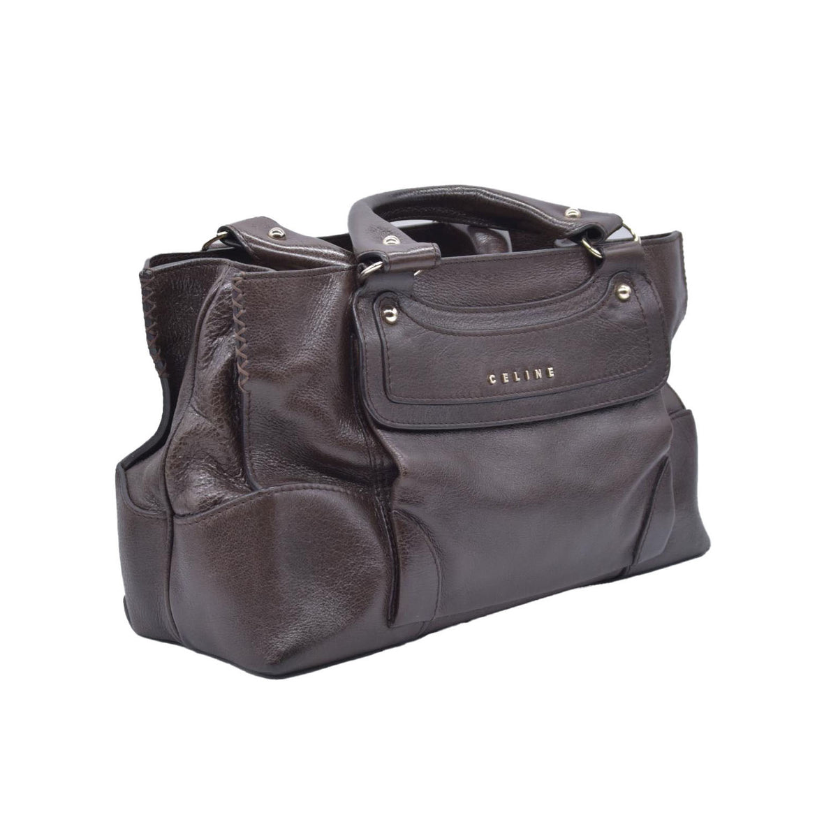 $1250 CELINE Metallic Leather Boogie Tote Bag Silver CONSIGNMENT 10021355