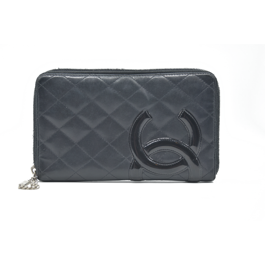 $1100 Chanel Calfskin Cambon Zip Around Organizer Wallet Black Used