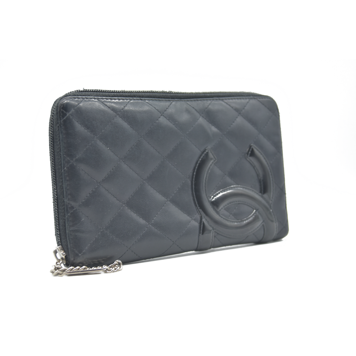 $1100 Chanel Calfskin Cambon Zip Around Organizer Wallet Black Used