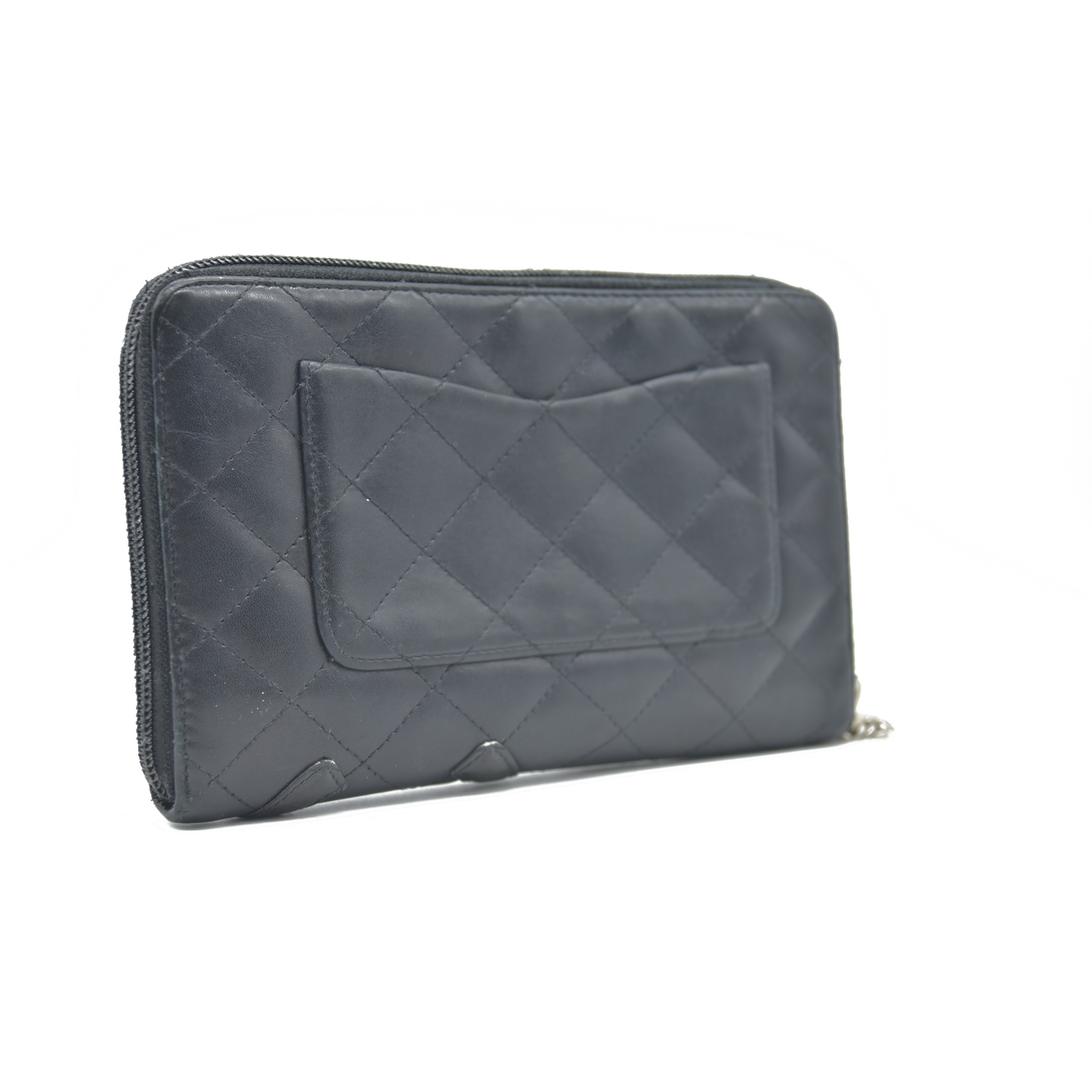 $1100 Chanel Calfskin Cambon Zip Around Organizer Wallet Black Used