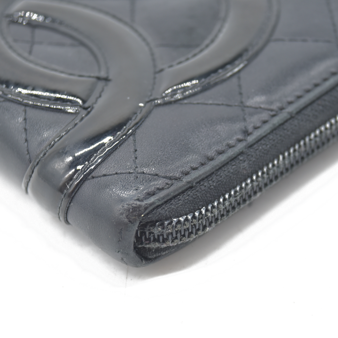 $1100 Chanel Calfskin Cambon Zip Around Organizer Wallet Black Used