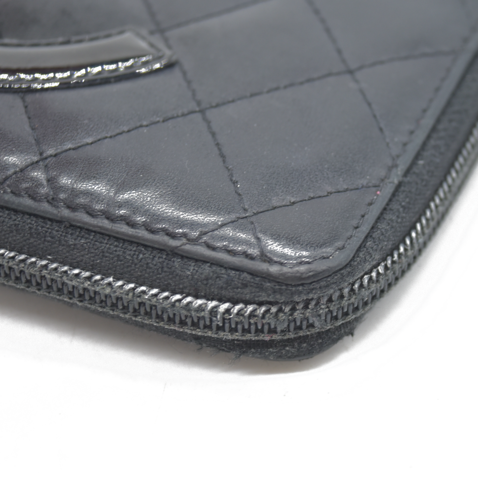 $1100 Chanel Calfskin Cambon Zip Around Organizer Wallet Black Used