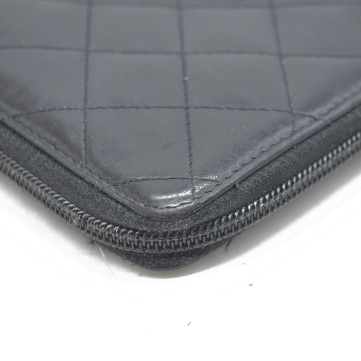 $1100 Chanel Calfskin Cambon Zip Around Organizer Wallet Black Used
