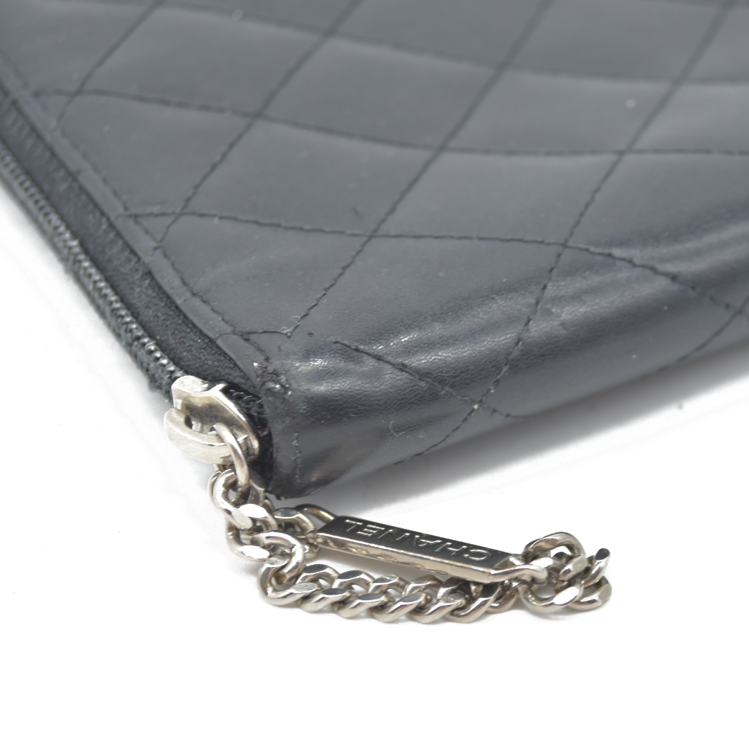 $1100 Chanel Calfskin Cambon Zip Around Organizer Wallet Black Used