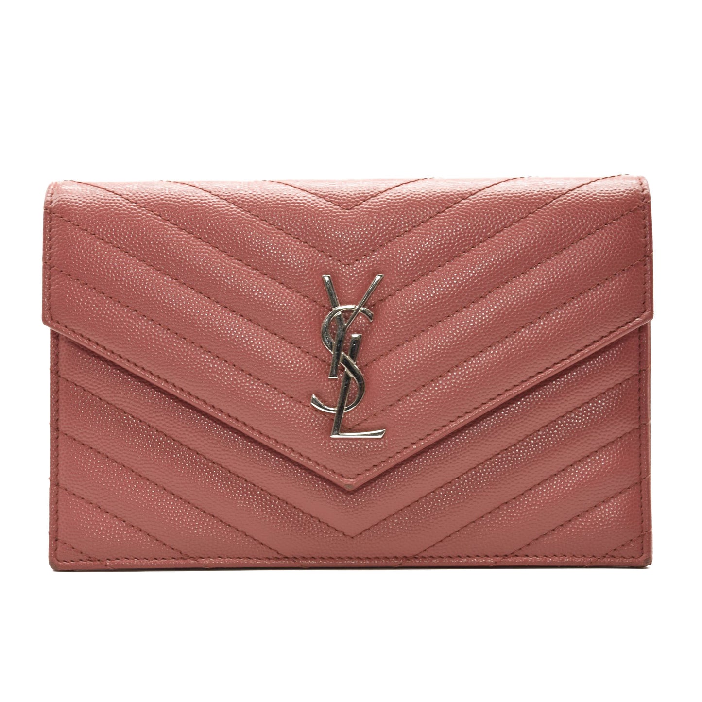 SAINT LAURENT Grain De Poudre Matelasse Chevron Monogram Chain Wallet Mystic Rose