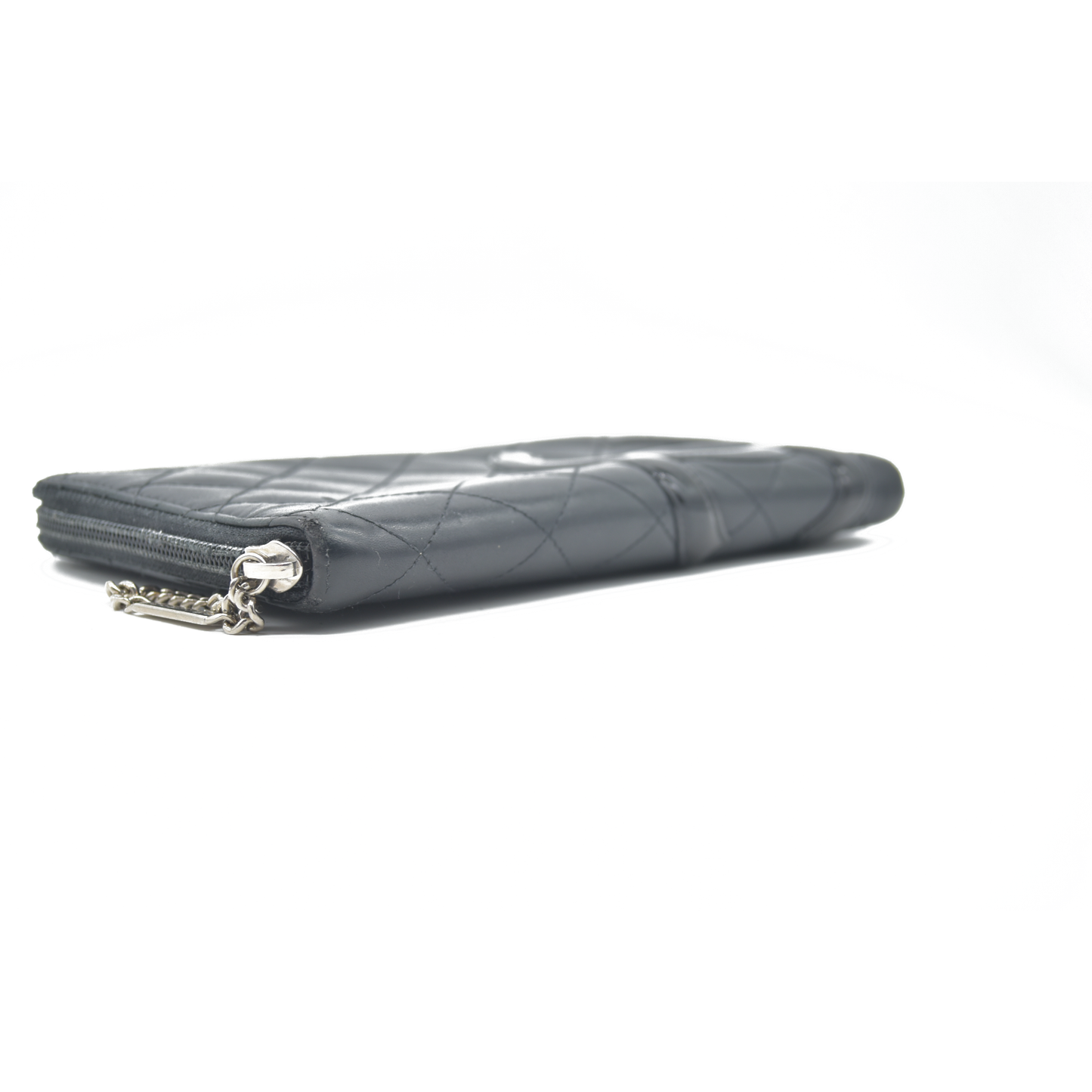 $1100 Chanel Calfskin Cambon Zip Around Organizer Wallet Black Used