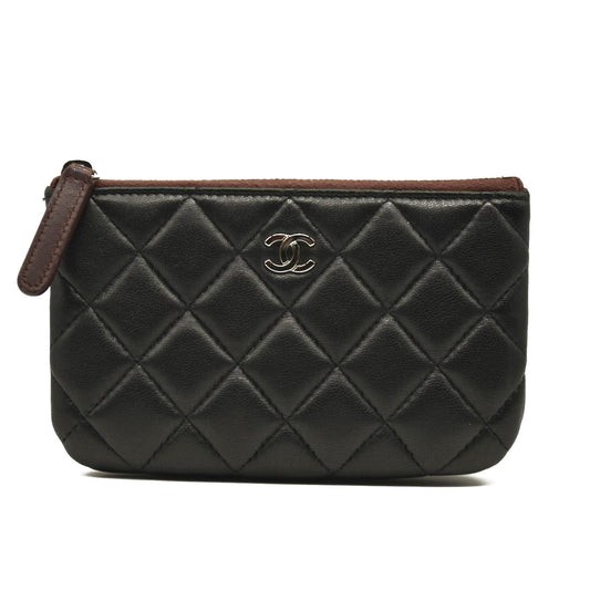 CHANEL Lambskin Quilted Small Cosmetic Case Black