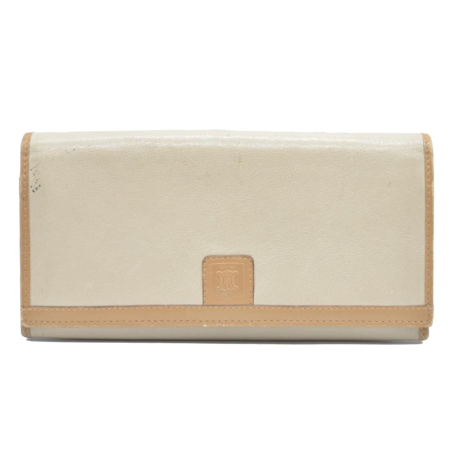 CELINE Macadam Leather Long Bifold Wallet Beige