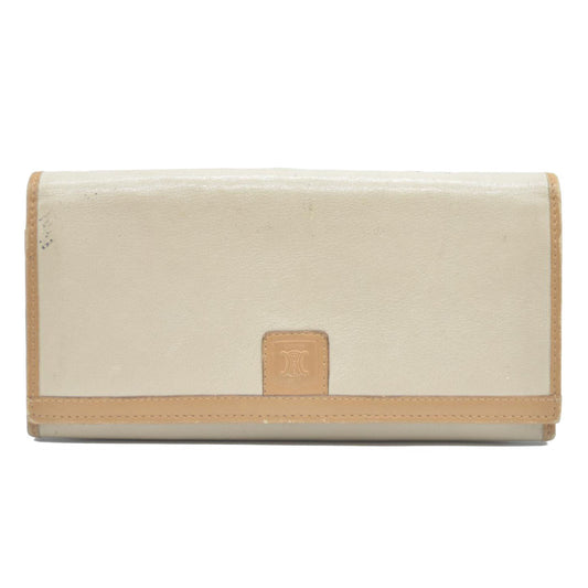 CELINE Macadam Leather Long Bifold Wallet Beige