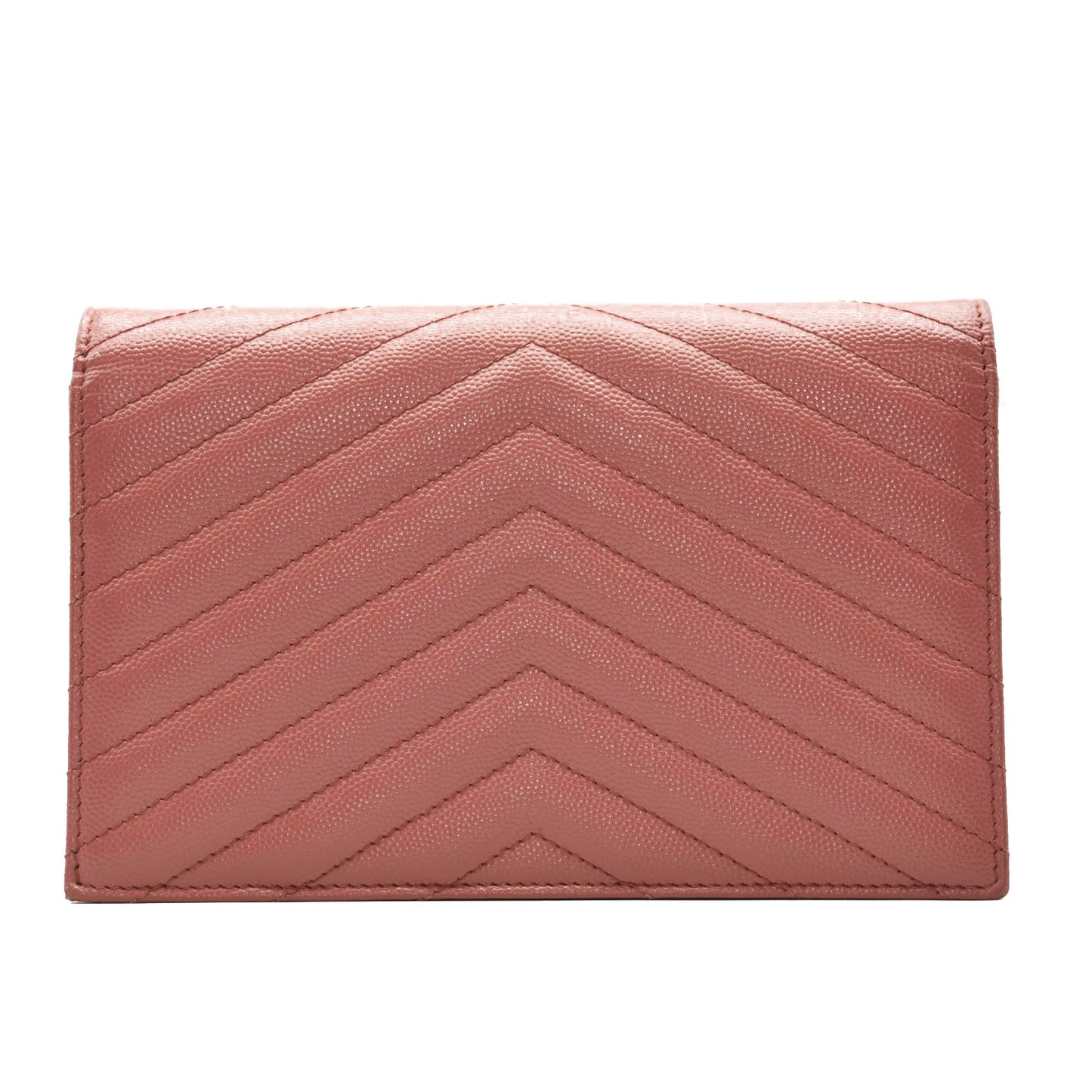 SAINT LAURENT Grain De Poudre Matelasse Chevron Monogram Chain Wallet Mystic Rose