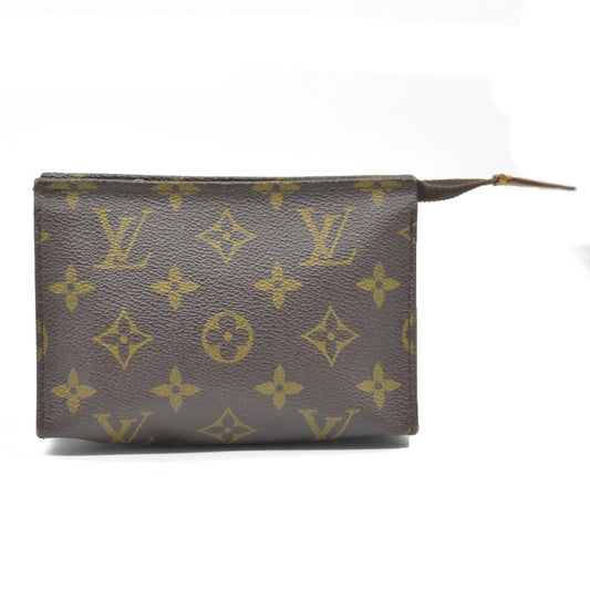 AUCTION $490 Louis Vuitton Monogram Poche Toilette 15 Cosmetics Pouch Purse Brown TH8904