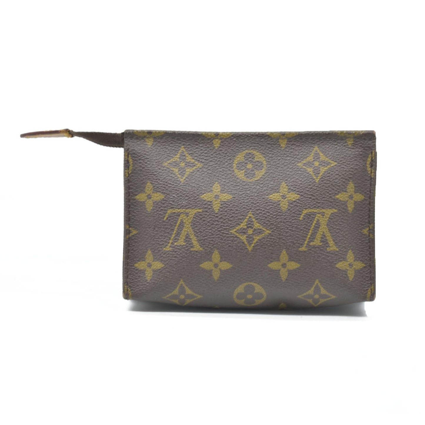 AUCTION $490 Louis Vuitton Monogram Poche Toilette 15 Cosmetics Pouch Purse Brown TH8904