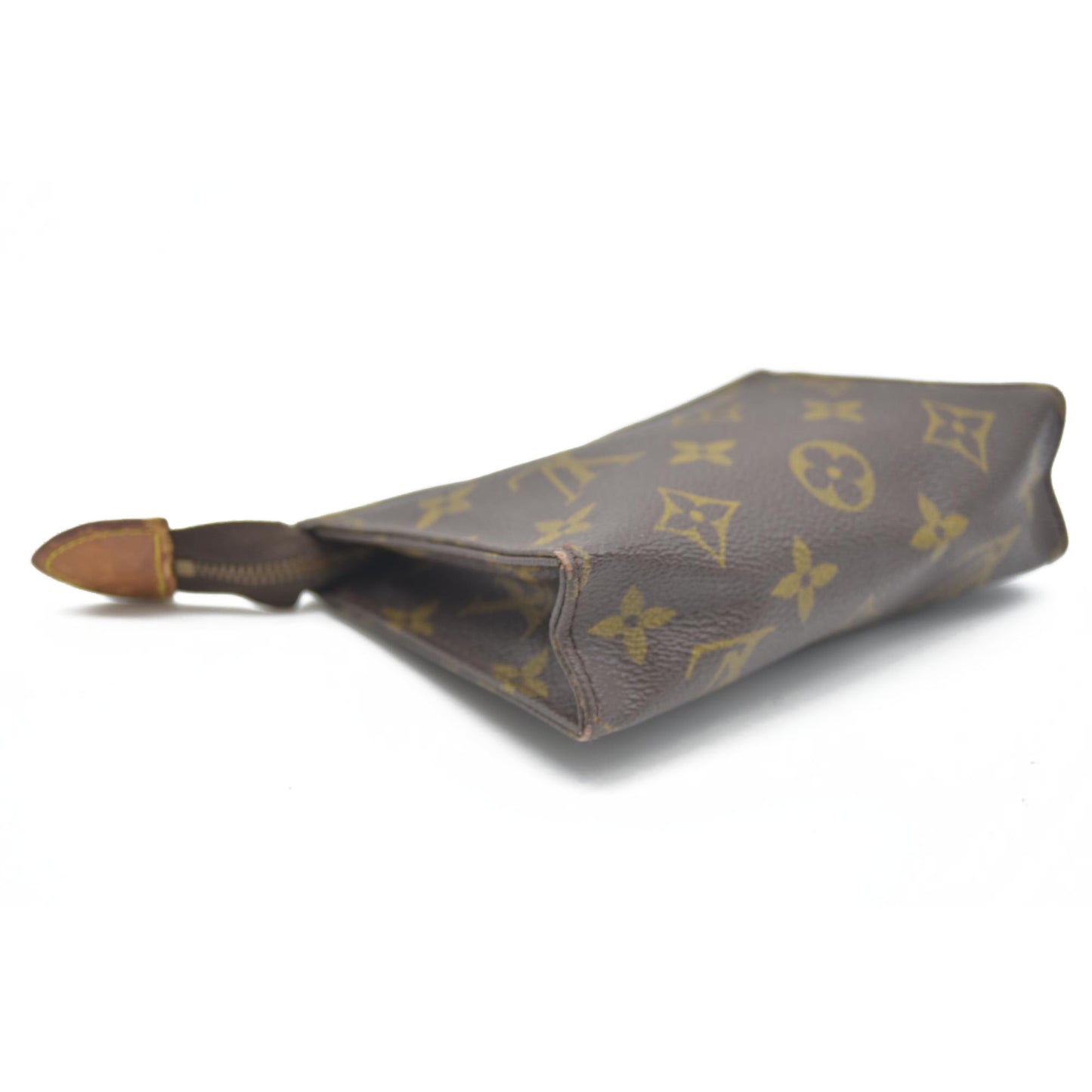 AUCTION $490 Louis Vuitton Monogram Poche Toilette 15 Cosmetics Pouch Purse Brown TH8904