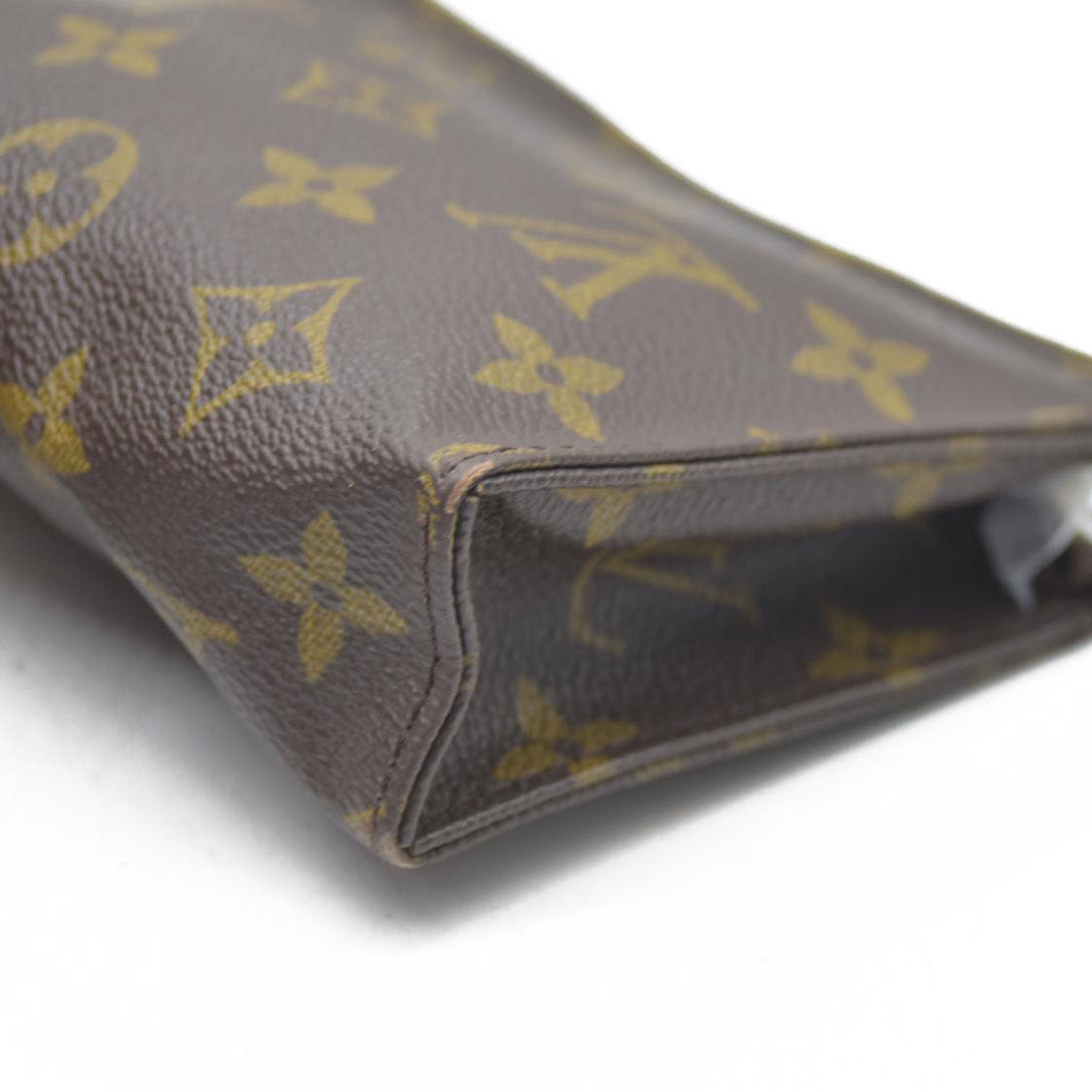 AUCTION $490 Louis Vuitton Monogram Poche Toilette 15 Cosmetics Pouch Purse Brown TH8904