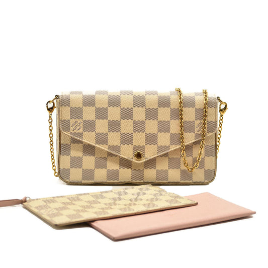 Louis Vuitton  Damier Azur Pochette Felicie Chain Wallet Rose Ballerine  MI1116