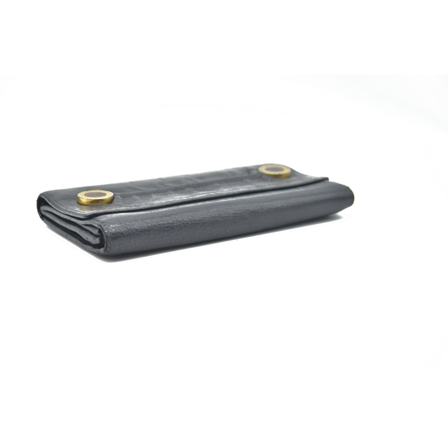 $900 Bvlgari Double Logo Snap Long Wallet Black Leather