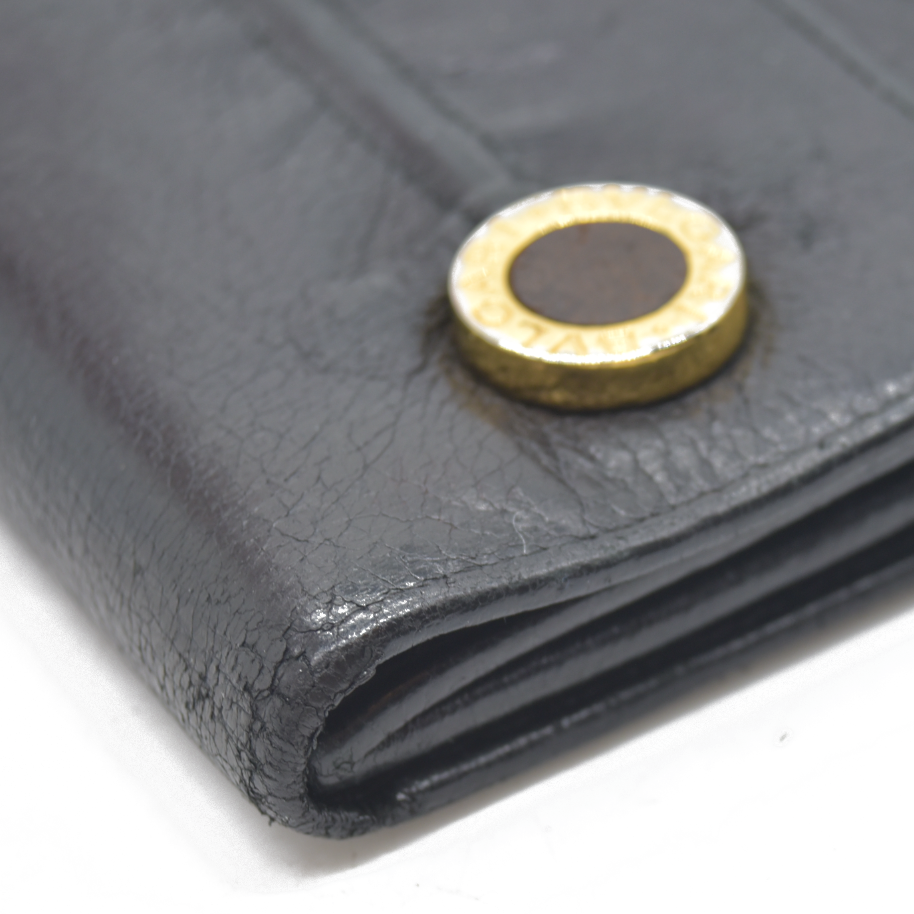 $900 Bvlgari Double Logo Snap Long Wallet Black Leather