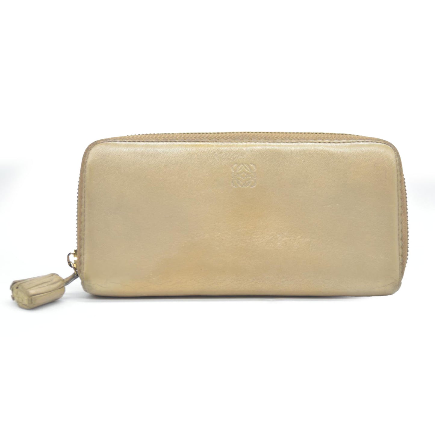 LOEWE Anagram Tassel Leather Zip Around Long Wallet Beige