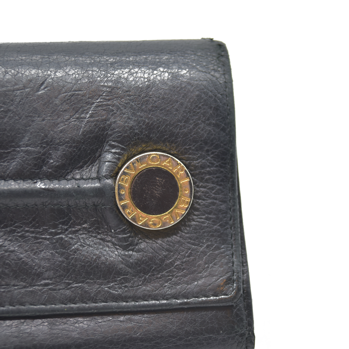$900 Bvlgari Double Logo Snap Long Wallet Black Leather