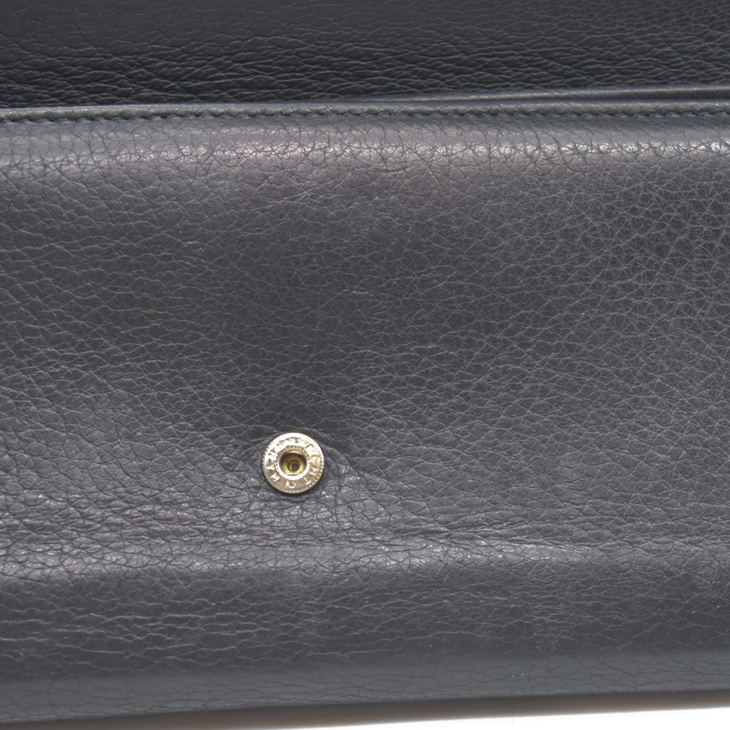 $900 Bvlgari Double Logo Snap Long Wallet Black Leather