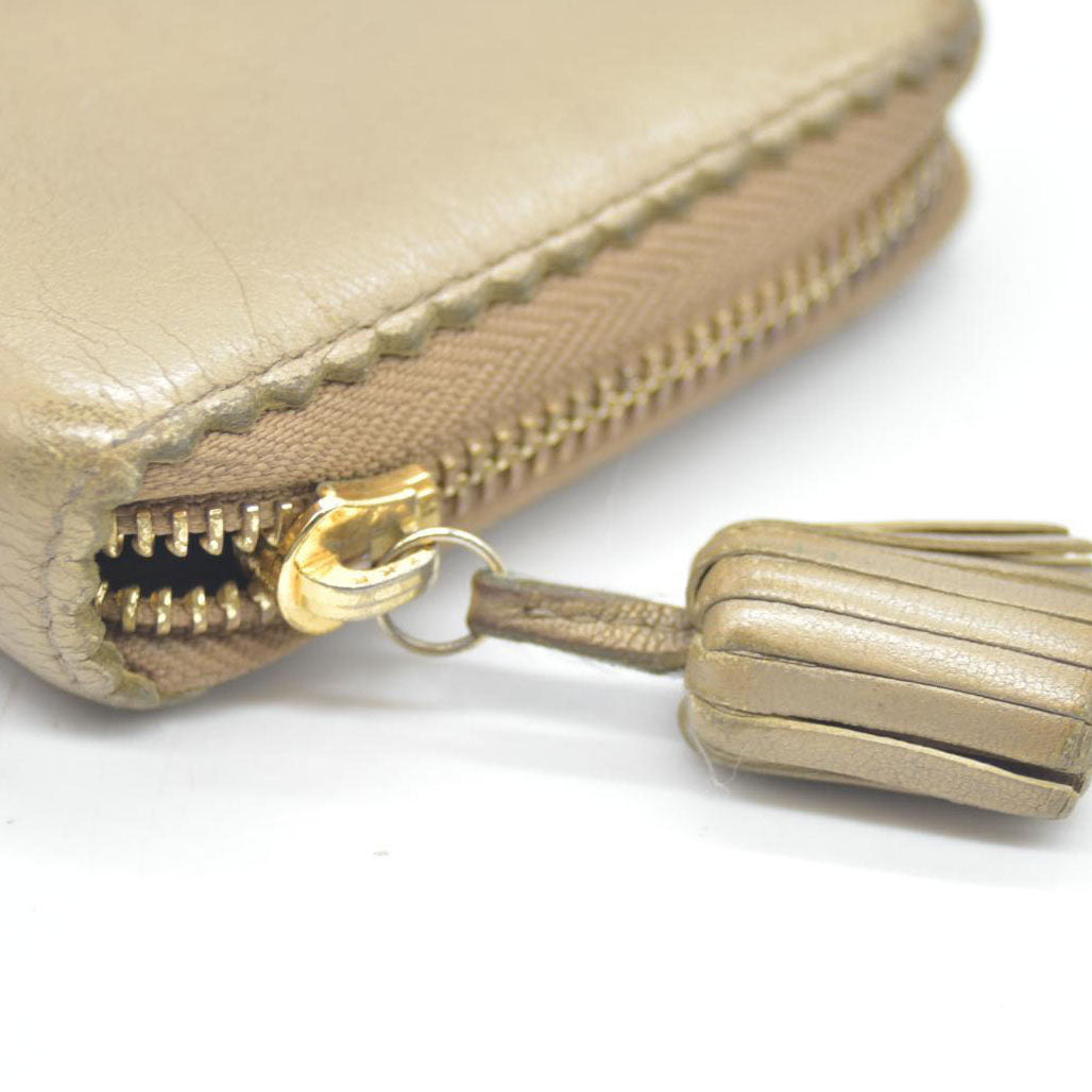 LOEWE Anagram Tassel Leather Zip Around Long Wallet Beige