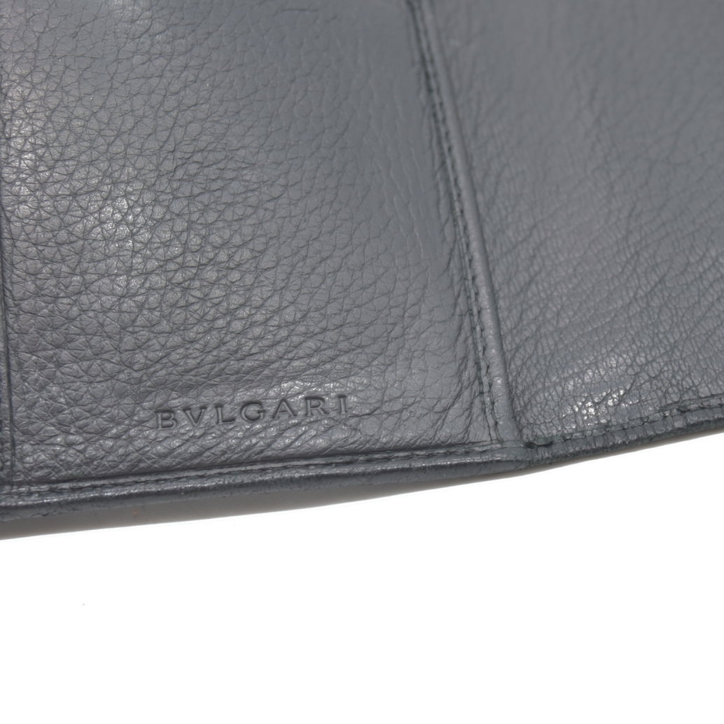 $900 Bvlgari Double Logo Snap Long Wallet Black Leather