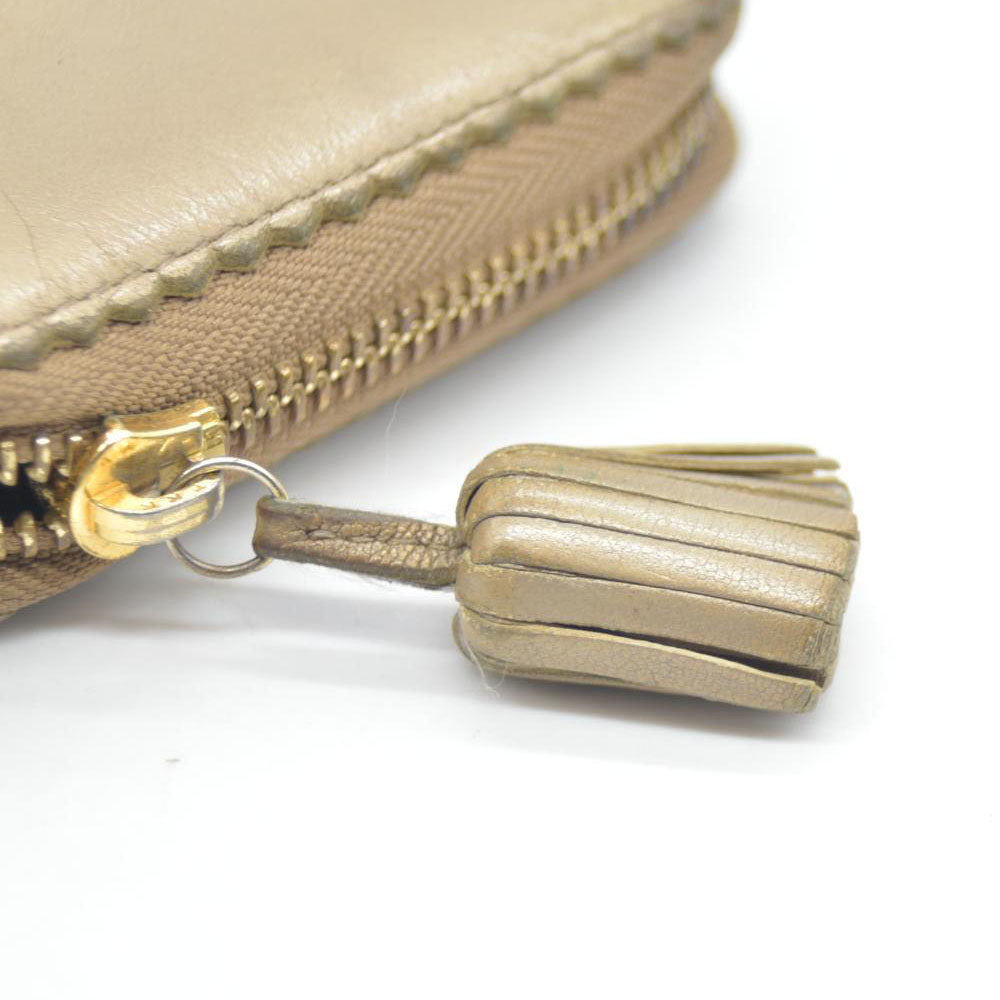 LOEWE Anagram Tassel Leather Zip Around Long Wallet Beige