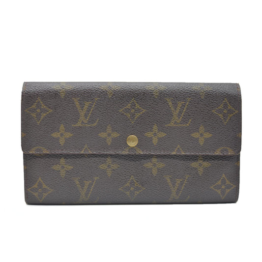 AUCTION $725 Louis Vuitton Monogram Portefeiulle Sarah Long Bifold Wallet Brown