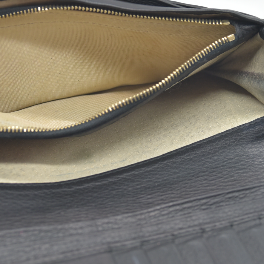 $900 Bvlgari Double Logo Snap Long Wallet Black Leather