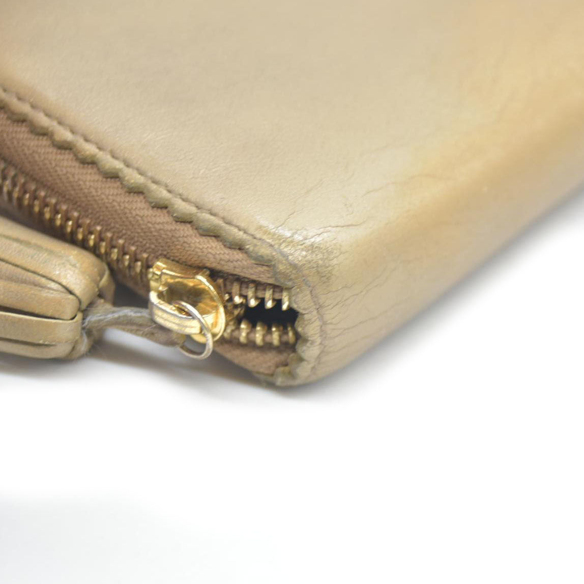 LOEWE Anagram Tassel Leather Zip Around Long Wallet Beige