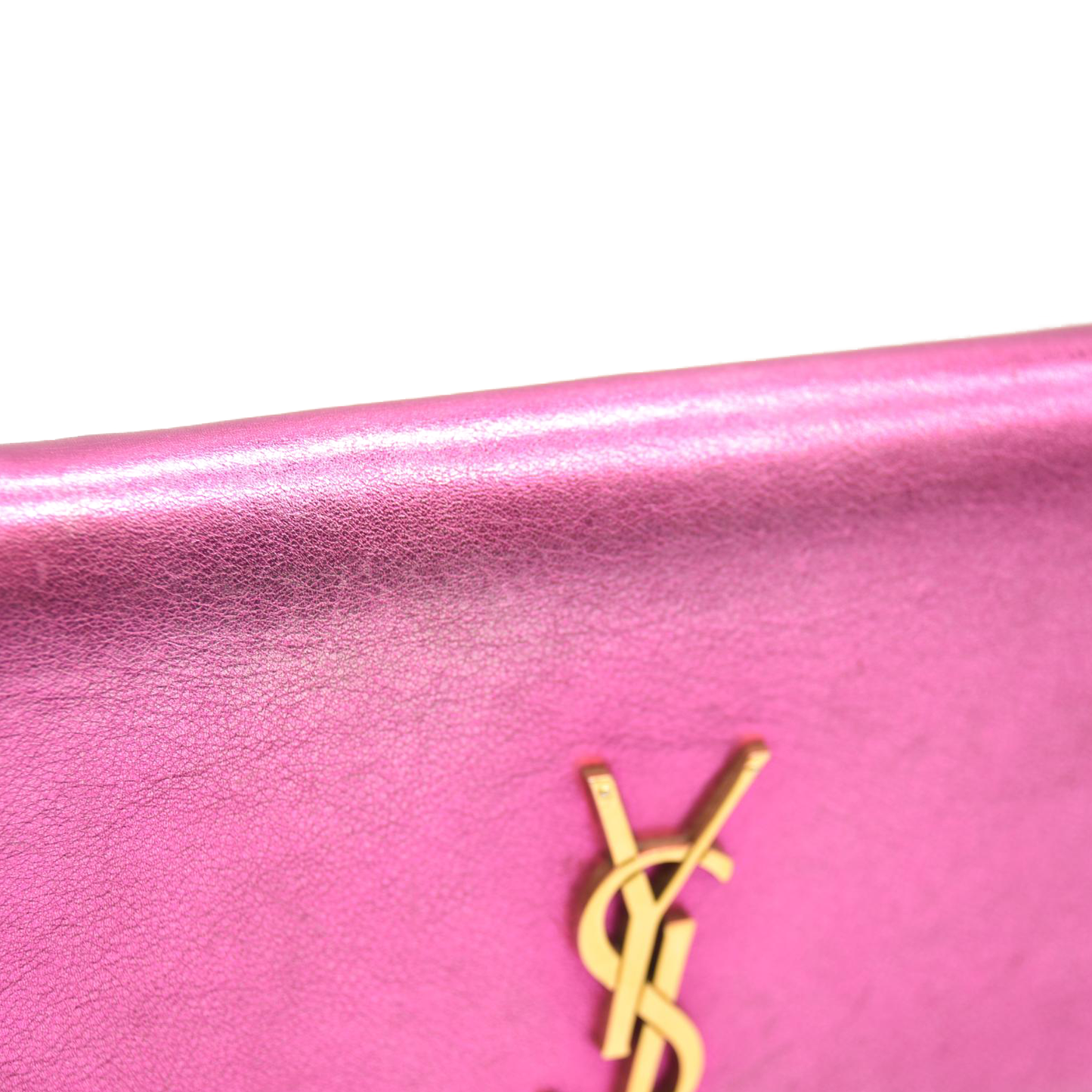 SAINT LAURENT Metallic Calfskin Classic Monogram Kate Tassel Chain Wallet Fuchsia