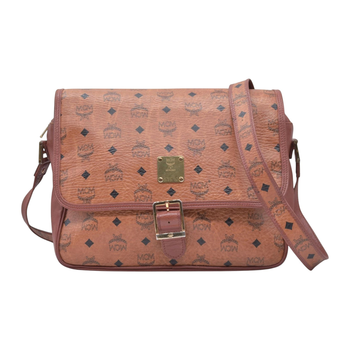 $980 MCM Visetos Flap Messenger Bag Cognac CONSIGNMENT 10021348