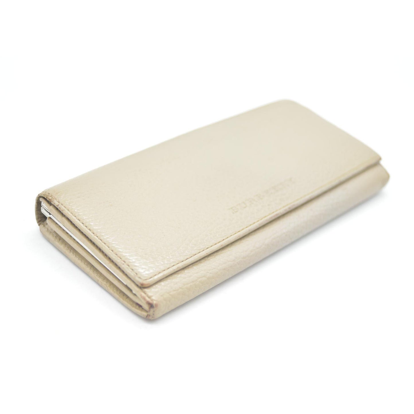 BURBERRY Leather Long Bifold Wallet Purse Beige
