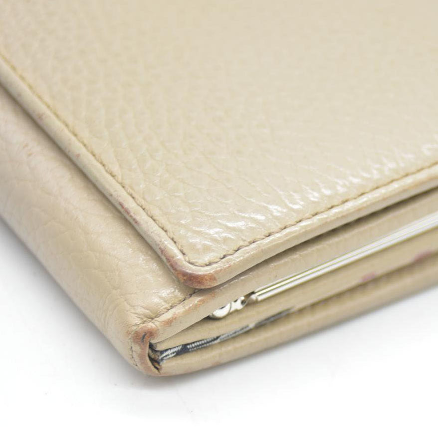 BURBERRY Leather Long Bifold Wallet Purse Beige