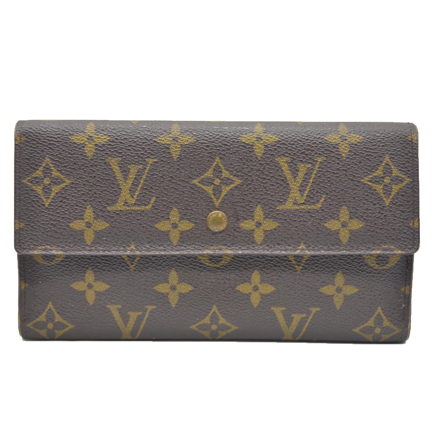$725 Louis Vuitton Monogram Portefeiulle Sarah Long Trifold Wallet Brown TH0090