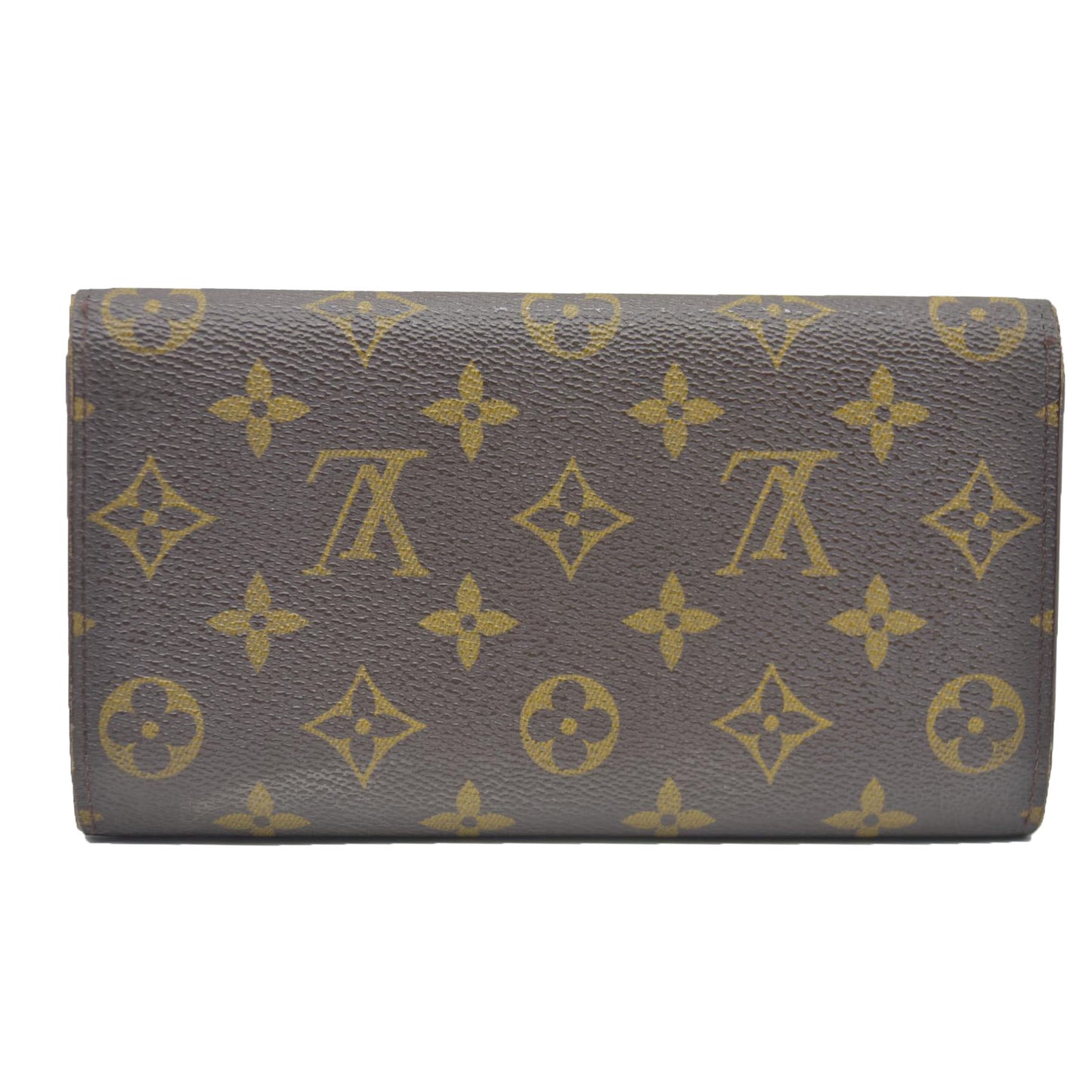 $725 Louis Vuitton Monogram Portefeiulle Sarah Long Trifold Wallet Brown TH0090