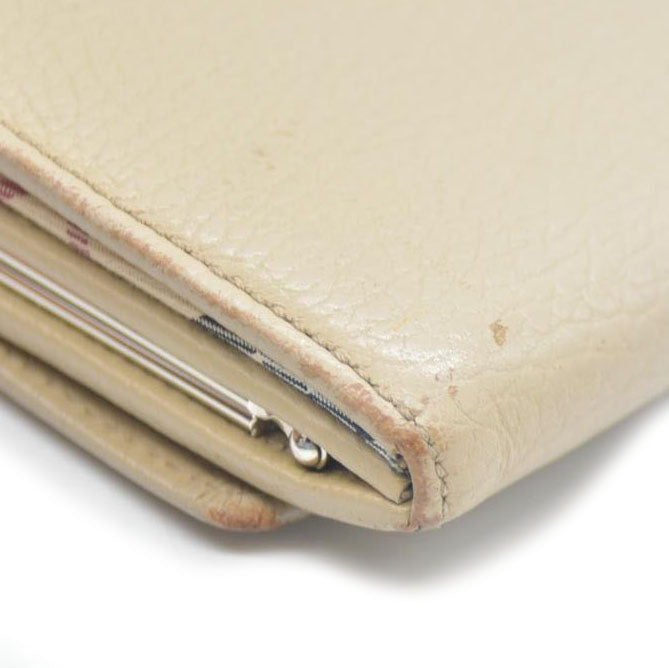 BURBERRY Leather Long Bifold Wallet Purse Beige