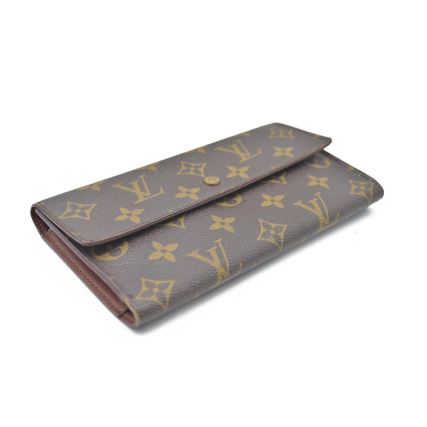 $725 Louis Vuitton Monogram Portefeiulle Sarah Long Trifold Wallet Brown TH0090