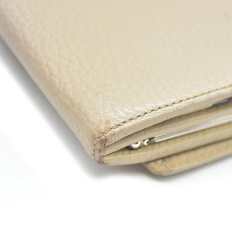 BURBERRY Leather Long Bifold Wallet Purse Beige
