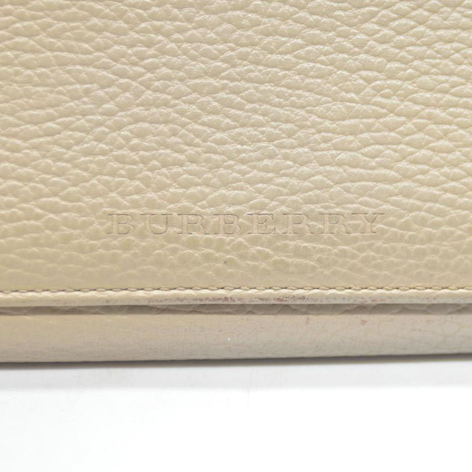 BURBERRY Leather Long Bifold Wallet Purse Beige