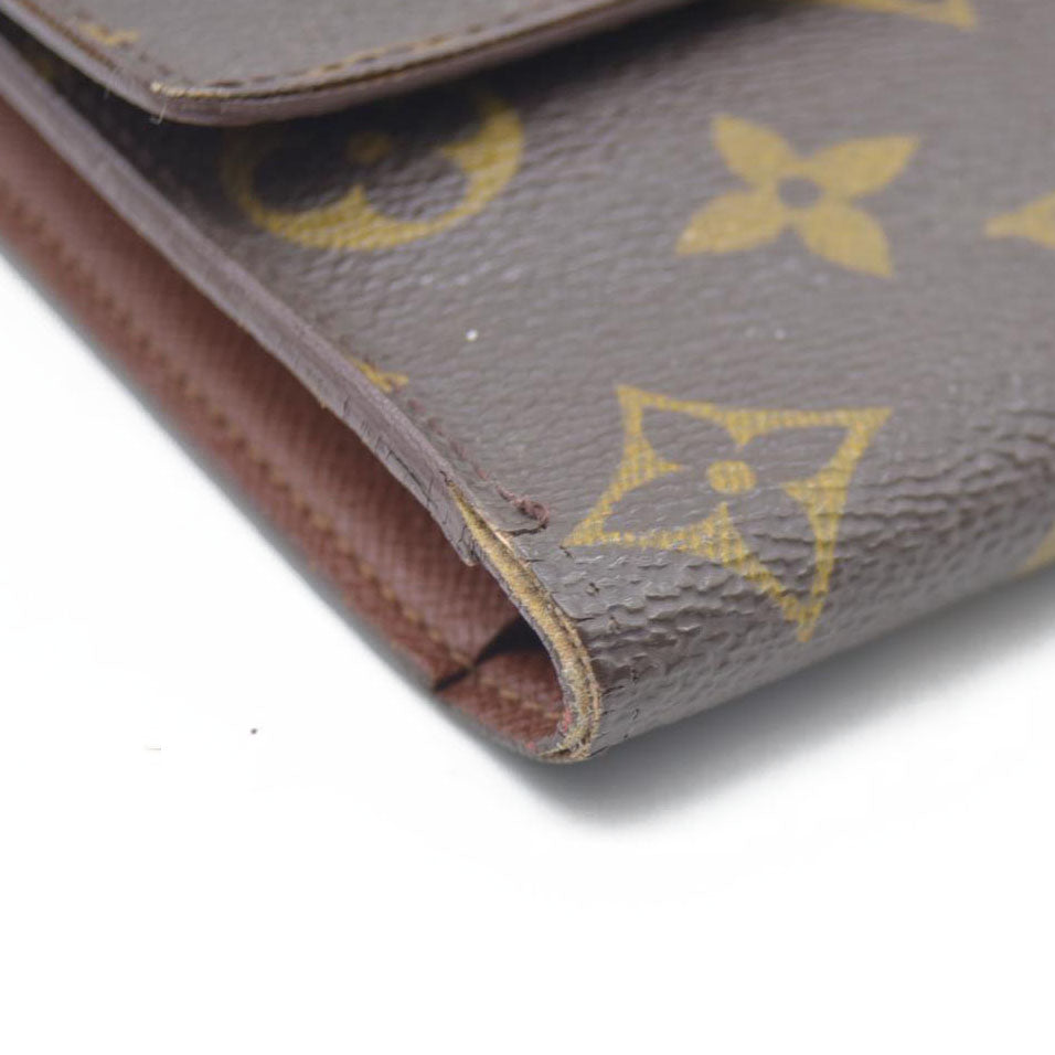 $725 Louis Vuitton Monogram Portefeiulle Sarah Long Trifold Wallet Brown TH0090