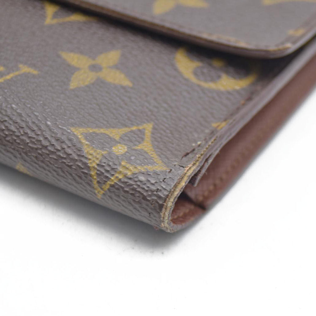 $725 Louis Vuitton Monogram Portefeiulle Sarah Long Trifold Wallet Brown TH0090